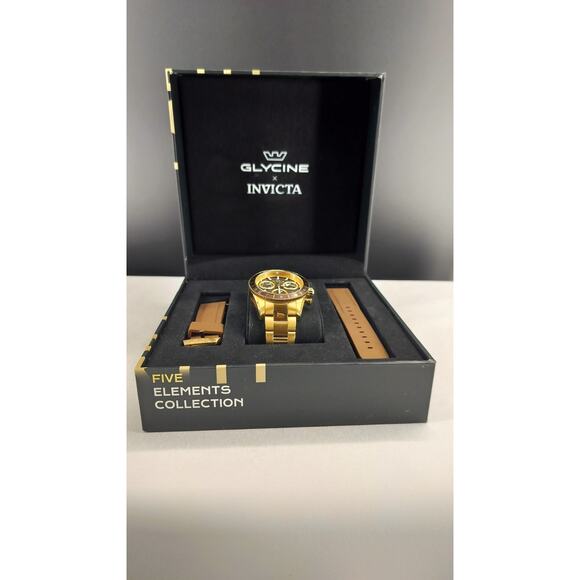 GLYCINE x INVICTA Men's Watch Quartz 5 Elements Gold - Picture 2 of 14